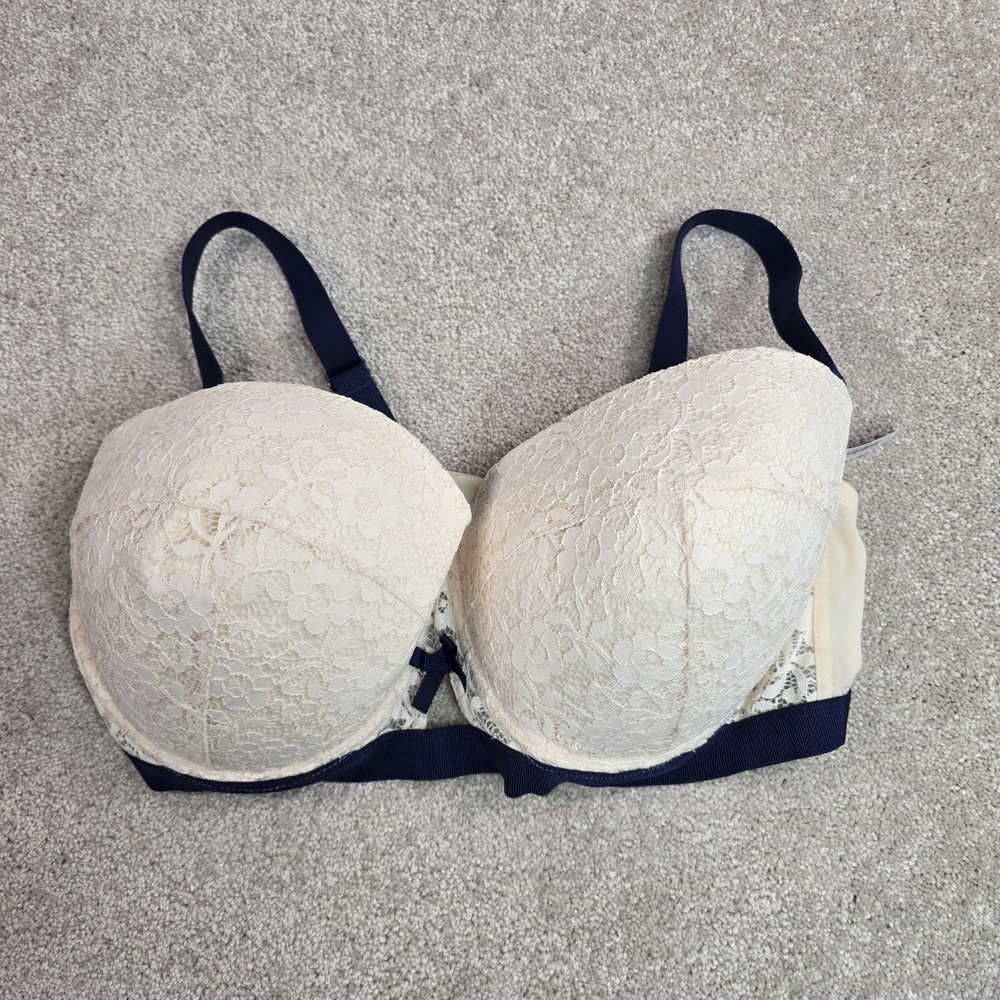 Adore Me Bra Womens 42DD Floral Lace Cream Navy Underwire Lightly Padded New
